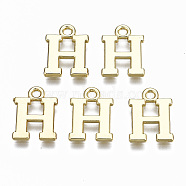 Alloy Charms, Cadmium Free & Nickel Free & Lead Free, Alphabet, Real 16K Gold Plated, Letter.H, 14x10.5x1mm, Hole: 1.6mm(PALLOY-Q441-025H-NR)