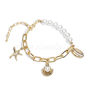 Beach Starfish Shell Charm Bracelet, Stainless Steel & Imitation Pearl Beads Bracelets for Women(BZ1485)