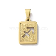 304 Stainless Steel Twelve Constellations Pendants, Real 18K Gold Plated, Rectangle Charm, Sagittarius, 17.5x12x2mm, Hole: 7.5x3.5mm(STAS-S152-02G-I)