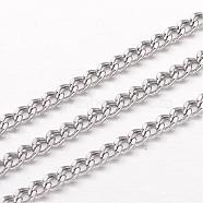 304 Stainless Steel Curb Chains, Twisted Chains, Unwelded, Faceted, Stainless Steel Color, 4x3x0.8mm(CHS-K004-01P-0.8mm)