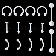 14Pcs 7 Style Acrylic Piercing Body Jewelry, Including Straight Barbell Tongue Ring, Curved Eyebrow Ring, Circular Nose Rings, Flat Back Stud Lip Rings, Clear, 12~30x3~12mm, 2Pcs/style(DIY-FS0005-41)