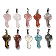 Natural & Synthetic Mixed Gemstone Pendants, with Platinum Plated Iron Snap on Bails, Heart Shaped Key Charms, 38~39x18~19x7~8mm, Hole: 7.5x3mm(G-M424-01P)