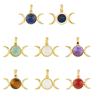7Pcs 7 Styles Natural Mixed Gemstone Pendants, Triple Moon Charms, with Golden Tone Rack Plating Brass Findings, Cadmium Free & Lead Free, 15x26x7mm, Hole: 6.5x4mm, 1pc/style(G-DC0001-28)