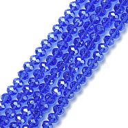 Glass Beads Strands, Pearl Luster Plated, Crystal Suncatcher, Faceted Rondelle, Royal Blue, 8x6mm, Hole: 1mm, about 68~70pcs/strand, 15 inch(GR8MMY-24L)