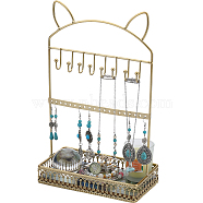 1Pc Cat Ear Iron Jewelry Organizer Display Stands with Wooden Base, Tabletop Jewelry Storage Rack for Earrings Bracelets Necklaces Display, Golden, 18.2x10.3x30.5cm(ODIS-SC0001-02)