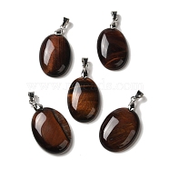 Dyed Natural Red Tiger Eye Pendants, Oval Charms with Rack Plating Platinum Plated Brass Snap on Bails, 30x21.5~22x6~6.5mm, Hole: 6x4mm(G-Z055-03P-20)