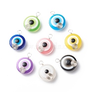 Transparent Evil Eye Resin Pendants, with Copper Wire Wrapped, Mixed Color, Flat Round Charm, Silver, 27~27.5x20x9mm, Hole: 4~4.5mm(PALLOY-JF01846-02)
