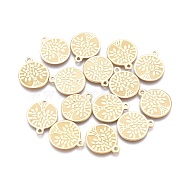 Ion Plating(IP) 304 Stainless Steel Charms, Laser Cut, Flat Round with Tree, Golden, 13.3x11x0.6mm, Hole: 1mm(STAS-L247-020G)