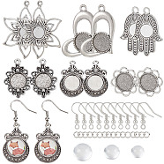 DIY Blank Dome Earrings Making Kit, Include Flower & Hamsa Hand Alloy Pendant with Tray, Half Round Glass Cabochons, Brass Earring Hooks, Antique Silver & Platinum, 108Pcs/box(DIY-SC0021-60)