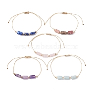 Natural Mixed Gemstone Colunm Braided Bead Bracelet, Nylon Thread Adjustable Bracelet, Inner Diameter: 4-1/8 inch(10.4cm)(BJEW-JB09761)
