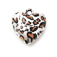 Acrylic Pendants, Heart-shaped with Leopard Print Pattern, with Loop, Silver, 27x24.5x13mm, Hole: 2.5mm(OACR-S043-04C)