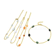 Natural Mixed Gemstone Nuggets Beaded Anklet with Vacuum Plating 304 Stainless Steel Chains, 8-1/8~10 inch(20.6~25.4cm)(AJEW-Z008-04)