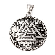 316 Surgical Stainless Steel  Pendants, Antique Silver, Flat Round Charms, Valknut, 43x38.5x5mm, Hole: 9x4mm(STAS-Z073-58AS-01)