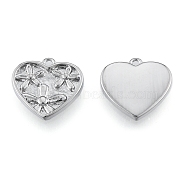 Brass Charms, Cadmium Free & Nickel Free & Lead Free, Heart with Flower, Real Platinum Plated, 14x14x2mm, Hole: 1.2mm(KK-N216-564P)