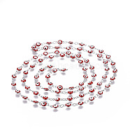 304 Stainless Steel Enamel Chains, Soldered, Flat Round with Evil Eye, Stainless Steel Color, Red, 9x4.5x2.5~3mm(CHS-P006-02P-01)