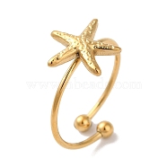 Ion Plating (IP) 304 Stainless Steel Starfish Open Cuff Rings for Women, Golden, 21x12mm(RJEW-M167-08B-G)