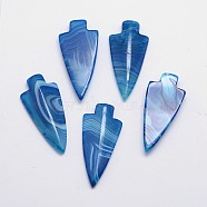 Arrowhead Natural Agate Cabochons, Dyed, Dodger Blue, 42~47x21~22x5~6mm(G-L418-01F)