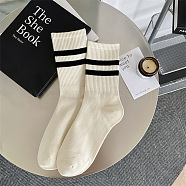 Cotton Knitting Socks, Winter Warm Thermal Socks, Stripe Pattern, White, 300x70mm(COHT-PW0002-51E)