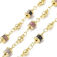 Natural Tourmaline Column Link Chains, with Real 18K Gold Plated Brass Findings, Soldered, with Spool, 5x14x5mm(CHC-K014-07G-05)