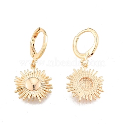 Brass Sunflower Dangle Leverback Earrings for Women, Cadmium Free & Nickel Free & Lead Free, Real 18K Gold Plated, 29mm, Pin: 1mm(EJEW-N012-65)