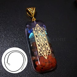 Natural & Synthetic Mixed Gemstone Rectangle Pendant Necklace, Chakra Theme Necklace(DP0234-4)