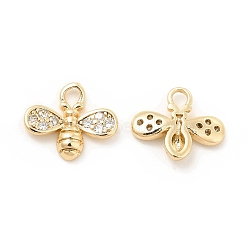 Brass Micro Pave Clear Cubic Zirconia Charms, Bee Charm, Real 18K Gold Plated, 9x10x2mm, Hole: 1.5mm(KK-G447-07G)