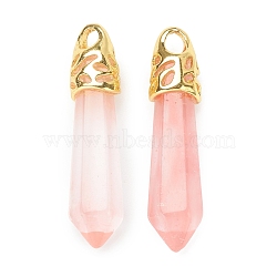 Bullet Cherry Quartz Glass Pointed Pendants, with Platinum Tone Alloy Findings, 33~40x8~10mm, Hole: 3x2mm(G-E332-C30-G)