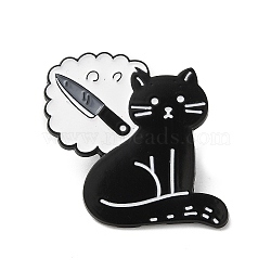 Cat & Knife Enamel Pins, Alloy Brooch for Backpack Clothes, Black, 28.5x31x1.5mm(JEWB-H017-04EB-01)