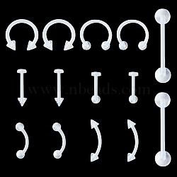 14Pcs 7 Style Acrylic Piercing Body Jewelry, Including Straight Barbell Tongue Ring, Curved Eyebrow Ring, Circular Nose Rings, Flat Back Stud Lip Rings, Clear, 12~30x3~12mm, 2Pcs/style(DIY-FS0005-41)