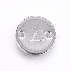 201 Stainless Steel Links connectors, Flat Round, Letter.L, Stainless Steel Color, 8x1mm, Hole: 1.5mm(STAS-H465-01P-8mm-L)
