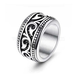 316 Stainless Steel Finger Ring with Enamel for Men, Leaf, US Size 10(19.8mm)(PW-WG56139-03)