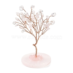 Natural Quartz Crystal Chips Tree Decorations, Natural Rose Quartz Base Copper Wire Feng Shui Energy Stone Gift for Home Desktop Decoration, 48x91mm(DJEW-S001-01D)