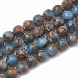 Natural Chalcedony Beads Strands, Imitation Gold Clinquant Stone, Dyed & Heated, Round, LightBlue, 8~9mm, Hole: 1mm, about 45~48pcs/strand, 15.7 inch(X-G-S333-8mm-014C)