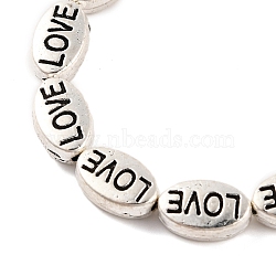 Oval with Word Love Tibetan Style Alloy Bead Strands, Lead Free, Antique Silver, 10x6x4mm, Hole: 1mm, about 22pcs/strand, 8 inch(X-TIBEB-O007-24-LF)