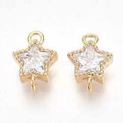 Brass Cubic Zirconia Links, Star, Clear, Nickel Free, Real 18K Gold Plated, 10x7x4mm, Hole: 1.2mm(X-KK-S350-311)
