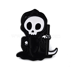 Halloween Theme Black Alloy Brooches, Enamel Pins, Skull, 27x24.5x1.5mm(JEWB-U002-05A)
