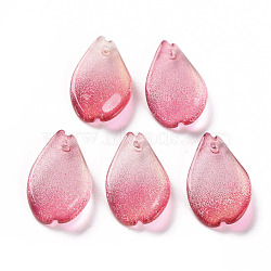 Transparent Spray Painted Glass Pendants, with Glitter Powder, Petaline, Cerise, 16x9.5x2mm, Hole: 1mm(GLAA-S190-014A-03)