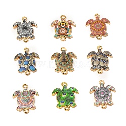 Printed Alloy Connector Charms, Sea Turtle Links, Cadmium Free & Nickel Free & Lead Free, Golden, Mixed Color, 23.3~23.4x17.8~18x1.6mm, Hole: 1.7~1.8mm(ENAM-C009-02G)