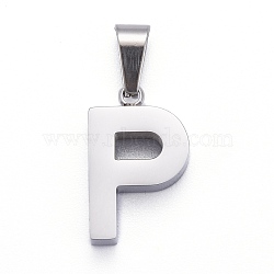 304 Stainless Steel Letter Pendants, Manual Polishing, Alphabet, Stainless Steel Color, Letter.P, 18x11x3.5mm, Hole: 6.5x3mm(X-STAS-H127-P-P)