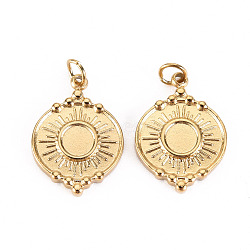 304 Stainless Steel Pendant Cabochon Settings, with Jump Rings, Flat Round, Real 14K Gold Plated, Tray: 1/8 inch(4mm), 17x12.5x2mm, Jump Ring: 3.8x0.5mm, 2.8mm inner diameter(STAS-S116-147G)