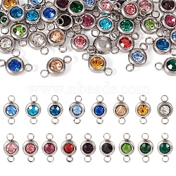 Pandahall 34Pcs 17 Colors 304 Stainless Steel Rhinestone Links Connectors, Flat Round, Stainless Steel Color, Mixed Color, 12x6.5x4mm, Hole: 2mm, 2pcs/color(STAS-TA0002-21)