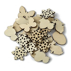 100Pcs Wood Cabochons, Snowflake/Rabbit/Butterfly, Beige, 19.5~23x15.5~22.5x2.5mm, 100pcs/set(WOOD-G020-04)