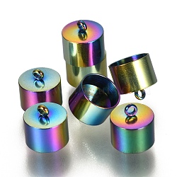 Ion Plating(IP) 304 Stainless Steel Cord Ends, Column, Multi-color, 10x10mm, Hole: 1.8mm, Inner Diameter: 9mm(STAS-I157-10M)
