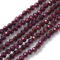 Electroplate Glass Beads Strands, Faceted, Rondelle, Purple, 4x4mm, Hole: 0.9mm, about 95pcs/strand, 14.41''(36.6cm)(EGLA-K015-10B)