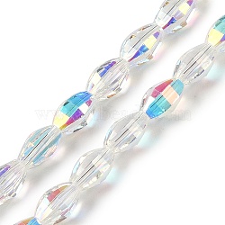 Electroplate Glass Beads Strands, AB Color Plated, Faceted, Oval, Clear AB, 9.5x5.5mm, Hole: 1.2mm, about 60pcs/strand, 22.05''(56cm)(GLAA-Q101-03A-AB06)