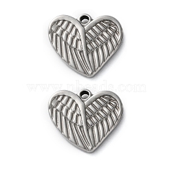 304 Stainless Steel Pendants, Heart Wing Charms, Anti-Tarnish, Stainless Steel Color, 16x18x3mm, Hole: 1.8mm(STAS-L282-007P-02)