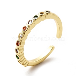 Colorful Cubic Zirconia Open Cuff Ring, Brass Jewelry for Women, Real 18K Gold Plated, US Size 6 3/4(17.1mm)(KK-H439-33G)