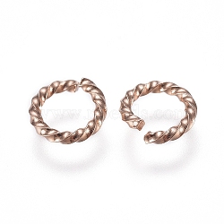 304 Stainless Steel Jump Rings, Open Jump Rings, Twisted, Rose Gold, 18 Gauge, 6x1mm, Inner Diameter: 4mm(STAS-E484-71A-RG)