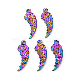 Alloy Pendants, Cadmium Free & Nickel Free & Lead Free, Wing, Rainbow Color, 26x9x1.5mm, Hole: 2mm(PALLOY-S180-137-NR)