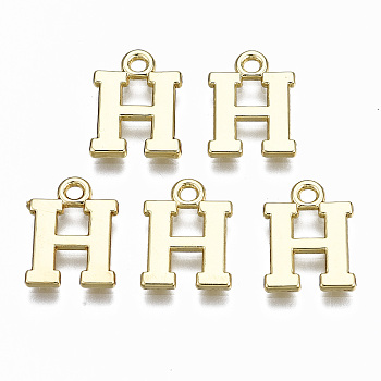 Alloy Charms, Cadmium Free & Nickel Free & Lead Free, Alphabet, Real 16K Gold Plated, Letter.H, 14x10.5x1mm, Hole: 1.6mm
